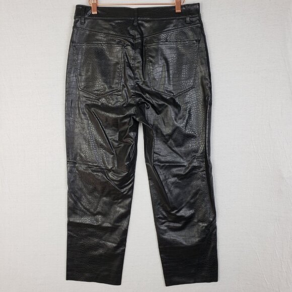 NWT Express Straight Pant Super High Rise Croc Embossed Vegan Leather Cropped 10 - Picture 9 of 15